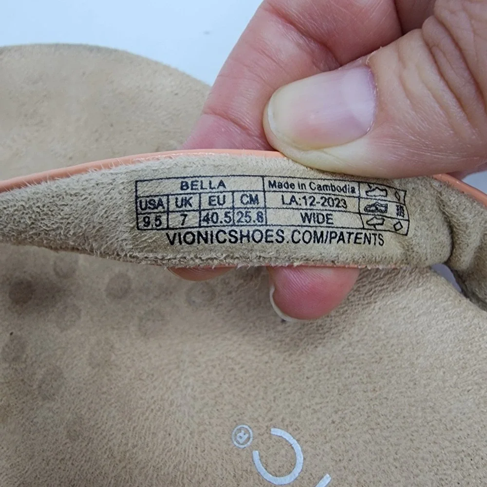 Vionic Bella Sandals Women 9.5 Wide Peach Patent Bow Thong Flip Flop Arch Suppor